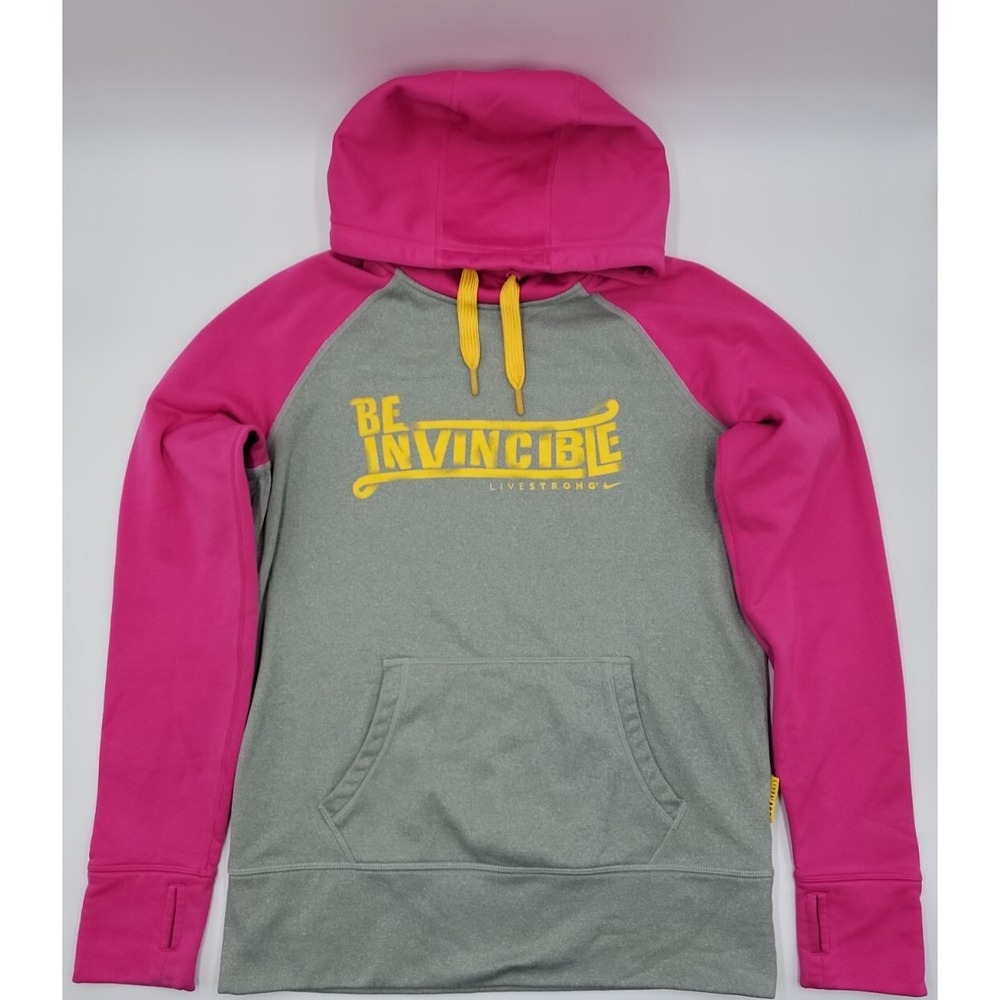 Nike Be Invincible LIVESTRONG Gray/Pink Pullover Hoodie Womens Size Medium #C477